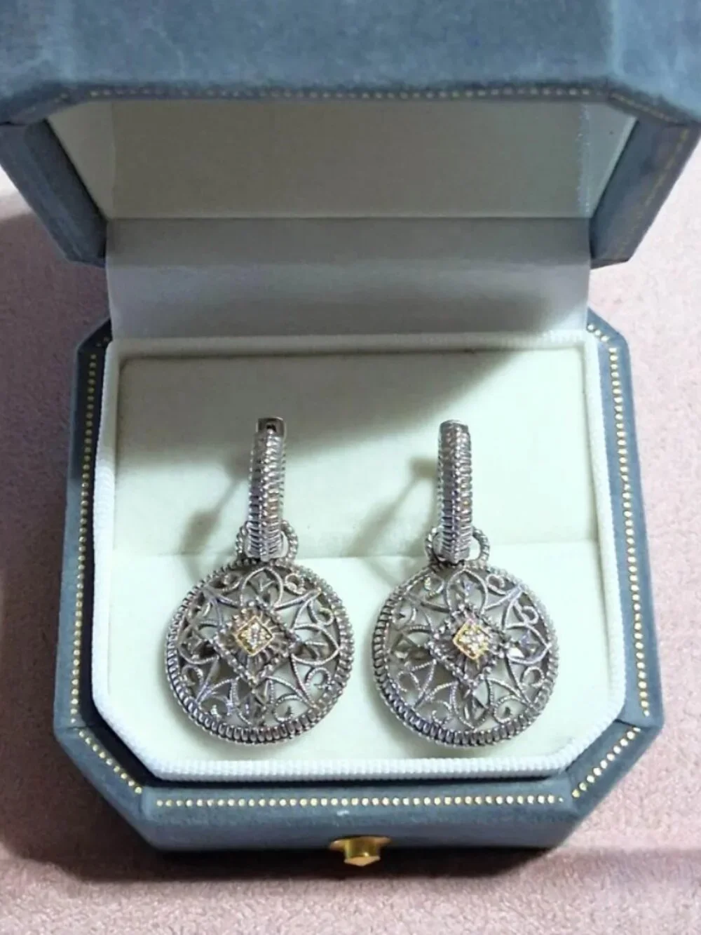 Gabriel & Co Detachable 18k Gold and Sterling Hoops with Diamond Earring Jackets